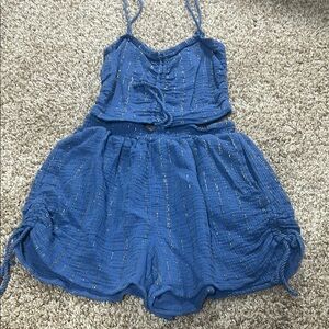 Aerie Blue Crop Top with Gold Accents